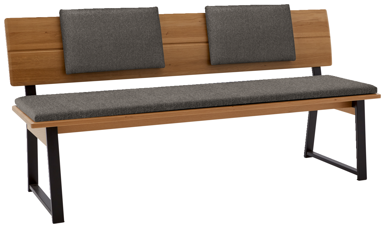 Valnatura Einhängekissen lose LARINO Bank mit Holzrückenlehne und grauen Einhängekissen, seitliche Perspektive