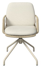 Beiger, gepolsterter Drehstuhl mit Armlehnen und 4-Fuß-Metallgestell, Frontansicht