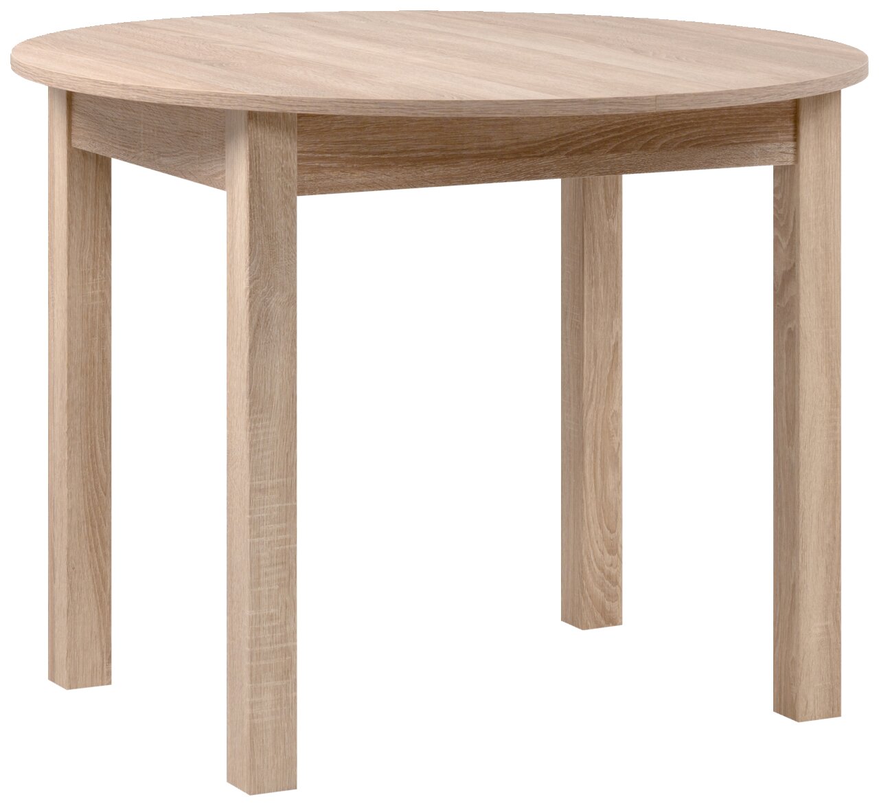 Z2 Ronde functionele eettafel COBURG Ronde eettafel van licht hout met vier stevige poten, zijaanzicht