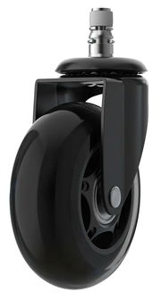 Schwarze Hartbodenrolle in Nahaufnahme, seitliche Perspektive