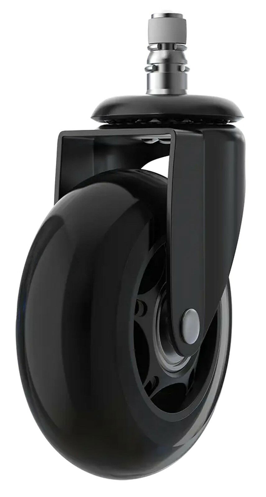 Schwarze Hartbodenrolle in Nahaufnahme, seitliche Perspektive