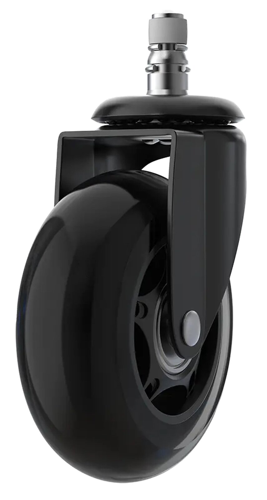 Schwarze Hartbodenrolle in Nahaufnahme, seitliche Perspektive