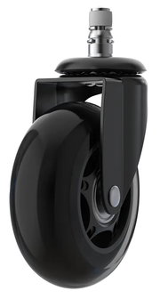 Schwarze Hartbodenrolle in Nahaufnahme, seitliche Perspektive