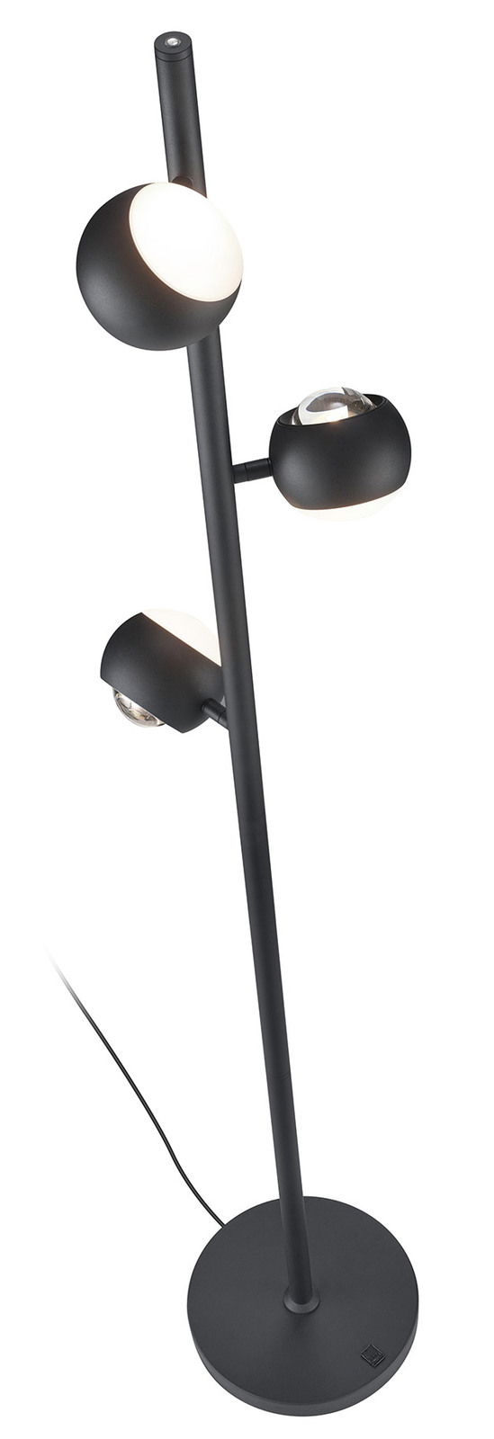 Moderne Stehleuchte CANNON mit drei verstellbaren Leuchtköpfen, seitliche Perspektive