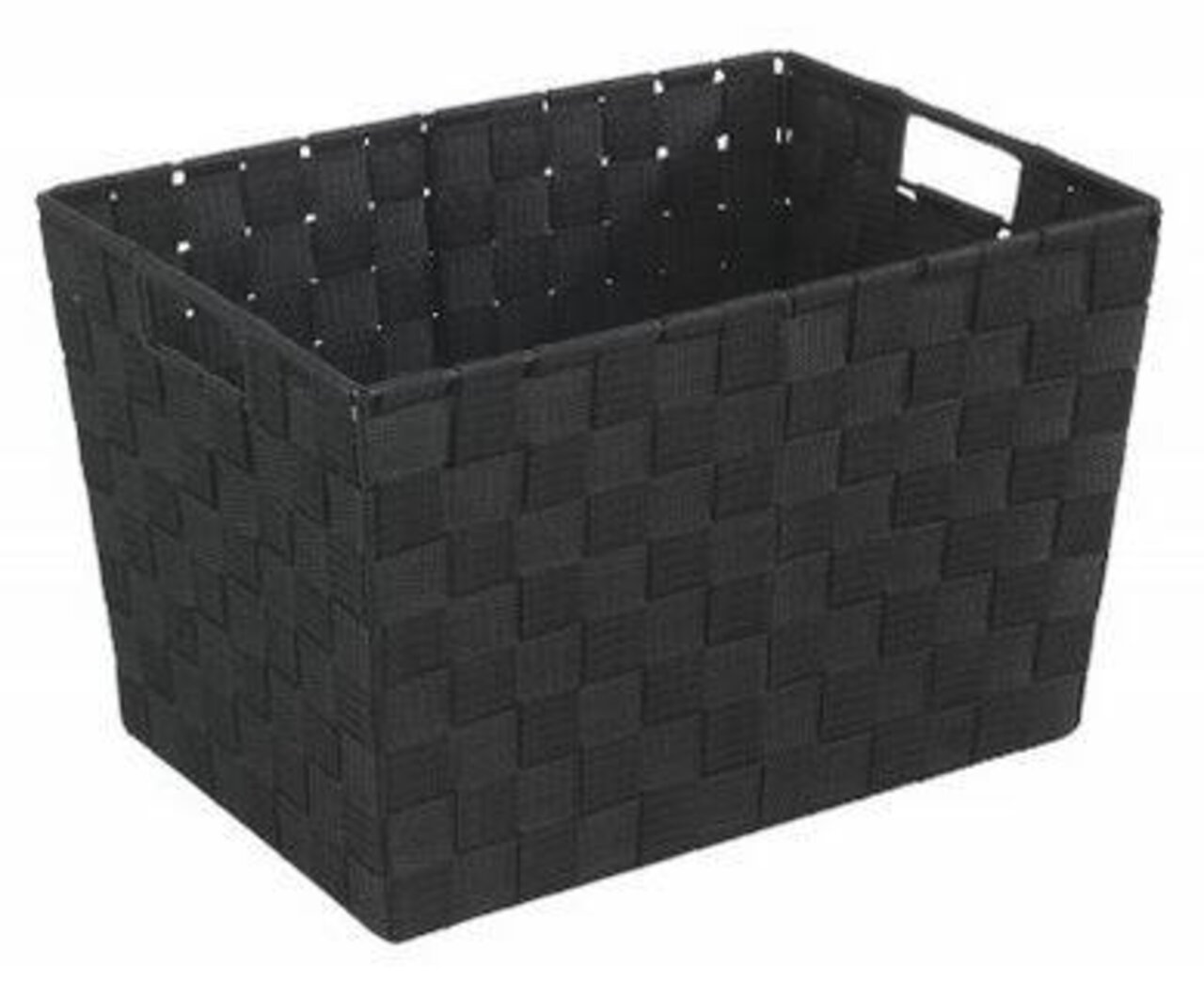 Schwarzer Badkorb Adria 'M' in rechteckiger Form, aus geflochtenem Material, seitliche Perspektive