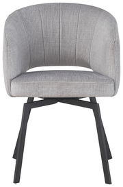 Grauer Armlehnstuhl mit gepolsterter Sitzfläche und Rückenlehne, Vorderansicht