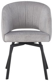 Grauer Armlehnstuhl mit gepolsterter Sitzfläche und Rückenlehne, Vorderansicht