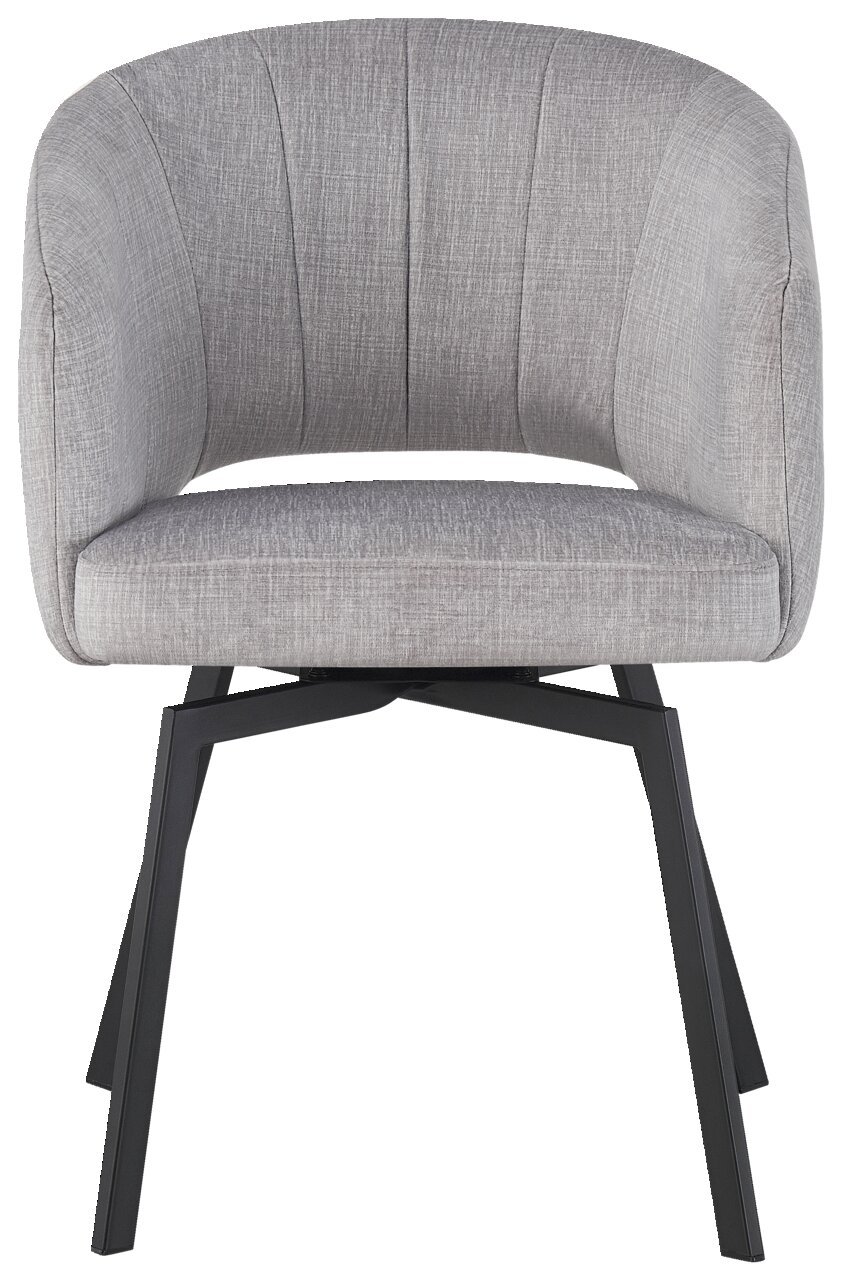 Grauer Armlehnstuhl mit gepolsterter Sitzfläche und Rückenlehne, Vorderansicht