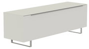 Modernes TV-Lowboard in Weiß mit Metallfüßen, seitliche Perspektive