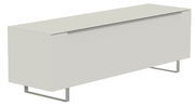 Modernes TV-Lowboard in Weiß mit Metallfüßen, seitliche Perspektive