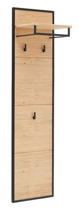 Garderobenpaneel aus Holz mit schwarzem Rahmen, seitliche Perspektive