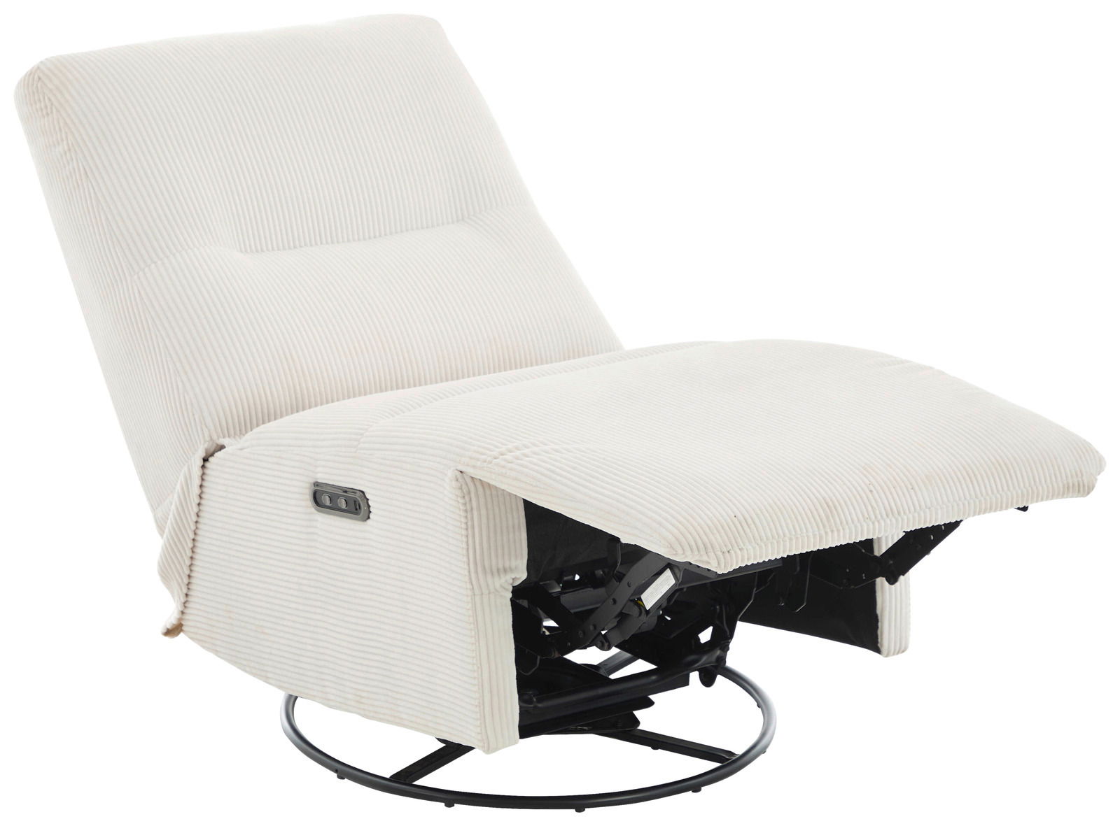 Beiger Relaxsessel TRIXI mit verstellbarer Rückenlehne und Fußstütze, seitliche Perspektive