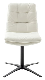 Moderner weißer Stuhl mit gepolsterter Rückenlehne und schwarzem Metallfuß, Frontalansicht