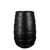 Schwarze Keramikvase mit gestuftem Design, frontal abgebildet.