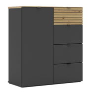 Moderne Kommode in dunklem Grau mit Holzdetails, Frontansicht