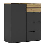 Moderne Kommode in dunklem Grau mit Holzdetails, Frontansicht