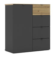 Moderne Kommode in dunklem Grau mit Holzdetails, Frontansicht