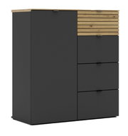 Moderne Kommode in dunklem Grau mit Holzdetails, Frontansicht