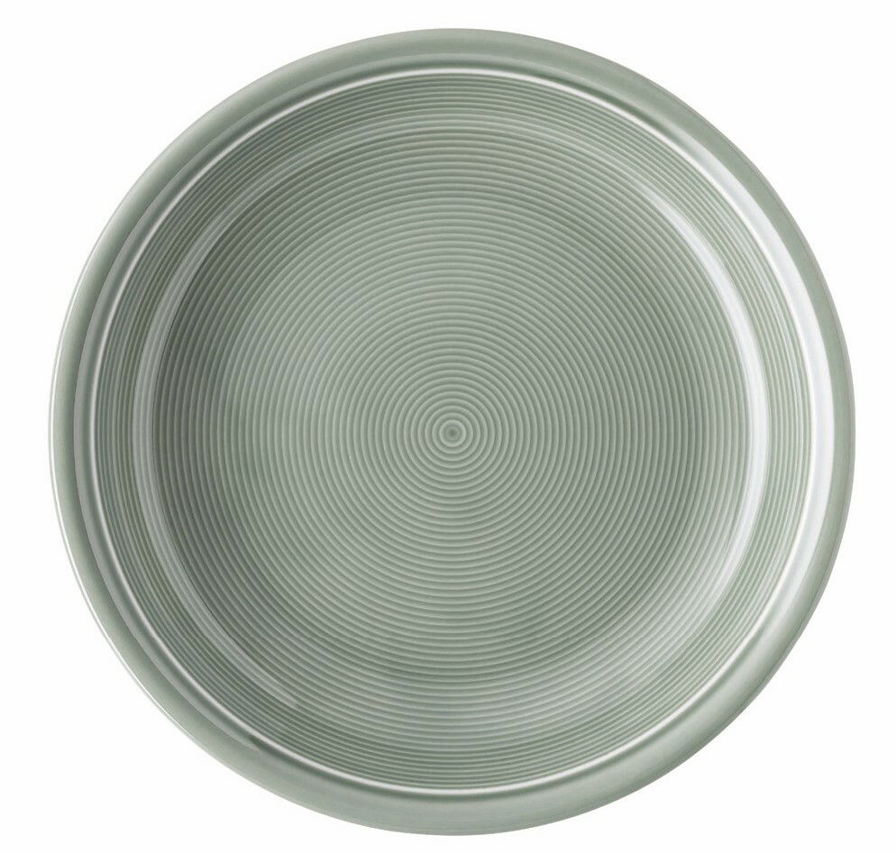 Suppenteller 22 cm in Moosgrün, Draufsicht mit konzentrischen Kreisen im Design