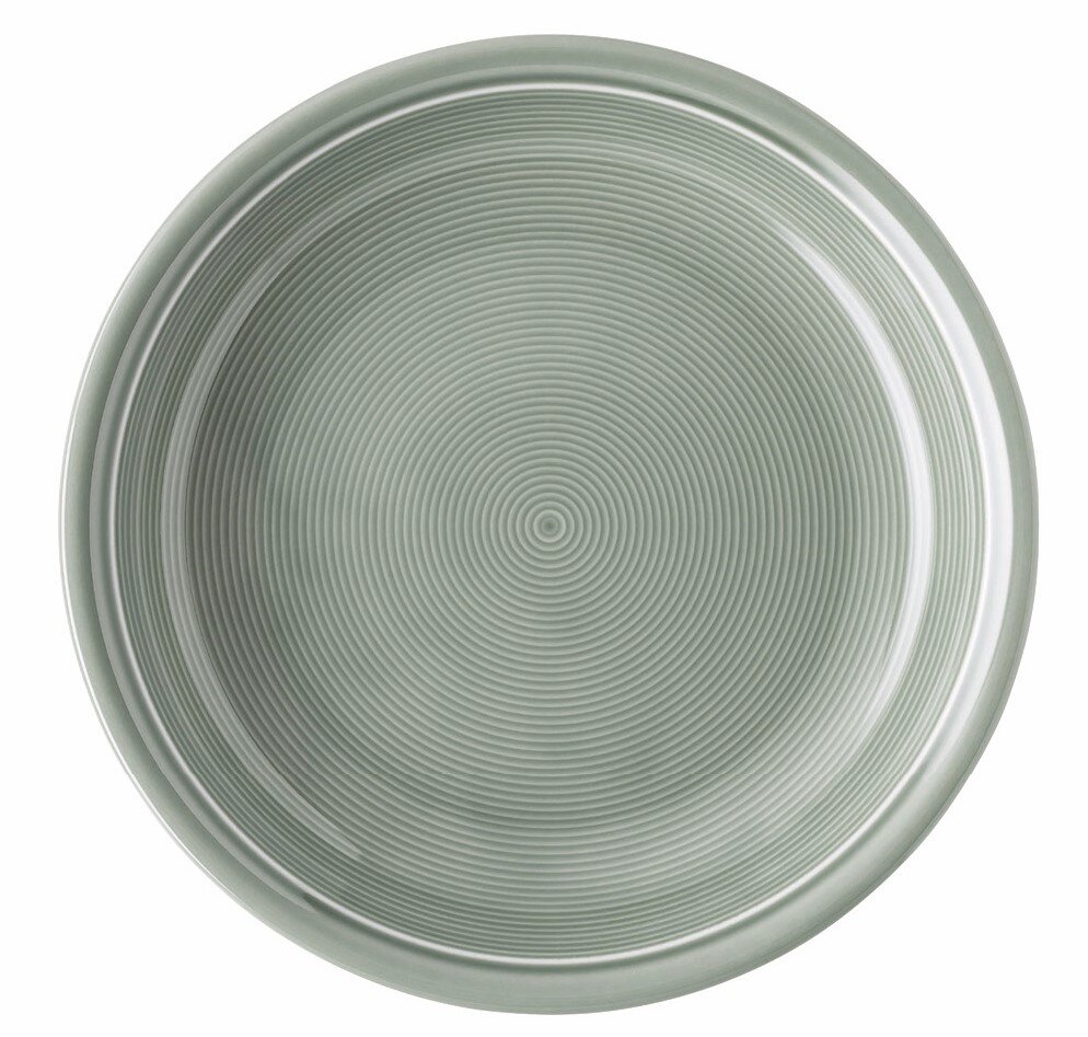 Suppenteller 22 cm in Moosgrün, Draufsicht mit konzentrischen Kreisen im Design
