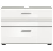 Moderner weißer Waschbeckenunterschrank mit zwei Schubladen, Frontansicht