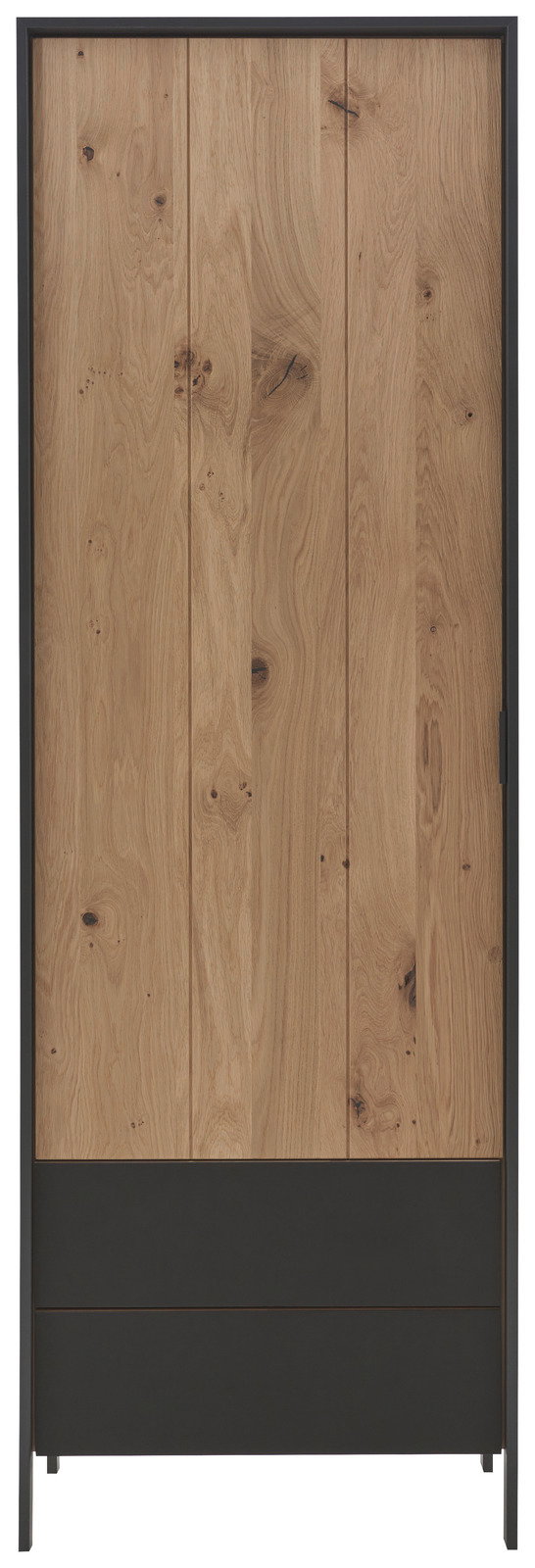 Garderobenschrank aus Holz mit schwarzem Rahmen, Frontalansicht