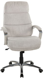 Bequemer Chefsessel in hellgrauem Stoff mit verstellbaren Armlehnen und stabiler Metallbasis, Vorderansicht
