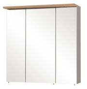 Moderner Spiegelschrank mit drei Türen und Holzleiste, Frontalansicht