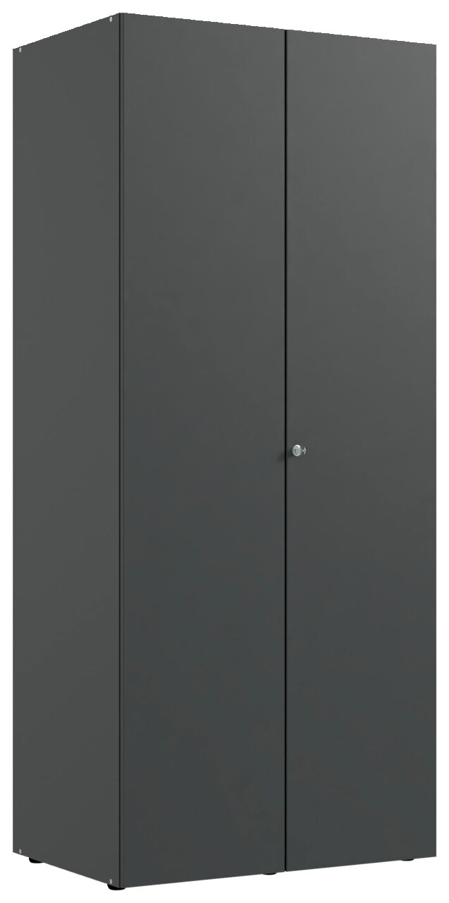 Moderner grauer Kleiderschrank mit Schloss, Vorderansicht