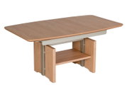 Moderner Couchtisch aus Holz mit rechteckiger Tischplatte, seitlicher Perspektive