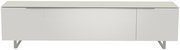 Frontansicht eines modernen weißen XL TV-Lowboards mit klaren Linien und minimalistischen Design.