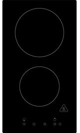 Kochfeld mit zwei Kochzonen, schwarze Glasoberfläche, Draufsicht