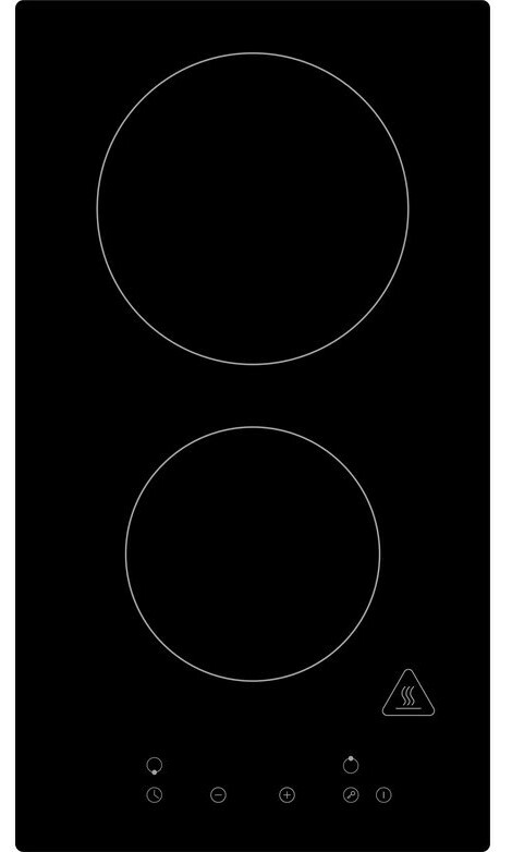 Kochfeld mit zwei Kochzonen, schwarze Glasoberfläche, Draufsicht