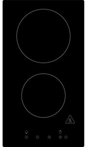Kochfeld mit zwei Kochzonen, schwarze Glasoberfläche, Draufsicht