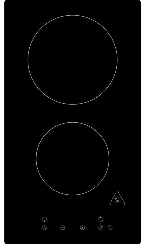 Kochfeld mit zwei Kochzonen, schwarze Glasoberfläche, Draufsicht