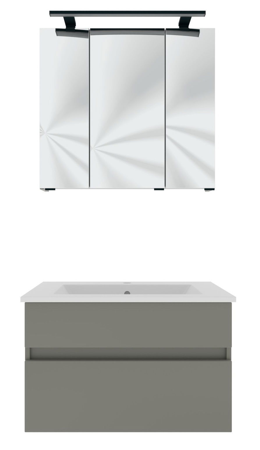Novel Badblok NV.210 Moderner Badblock mit Spiegelschrank und Waschbeckenunterschrank, Frontalansicht