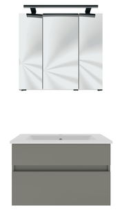 Moderner Badblock mit Spiegelschrank und Waschbeckenunterschrank, Frontalansicht