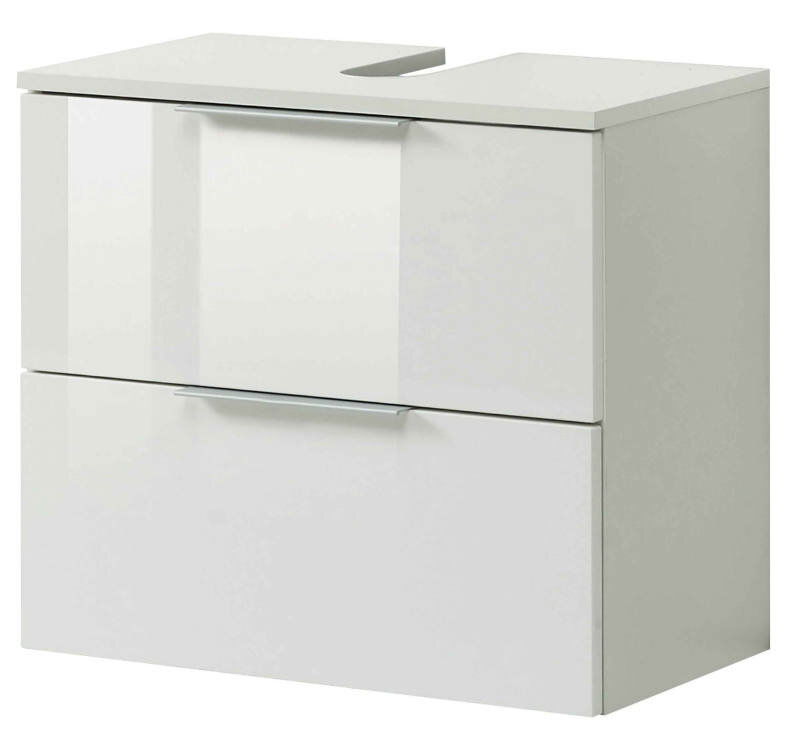 Weißer Waschbeckenunterschrank mit zwei Schubladen, Frontansicht