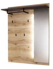XL-Garderobenpaneel aus Holz mit Spiegel und Haken, seitliche Perspektive