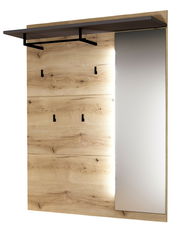 XL-Garderobenpaneel aus Holz mit Spiegel und Haken, seitliche Perspektive