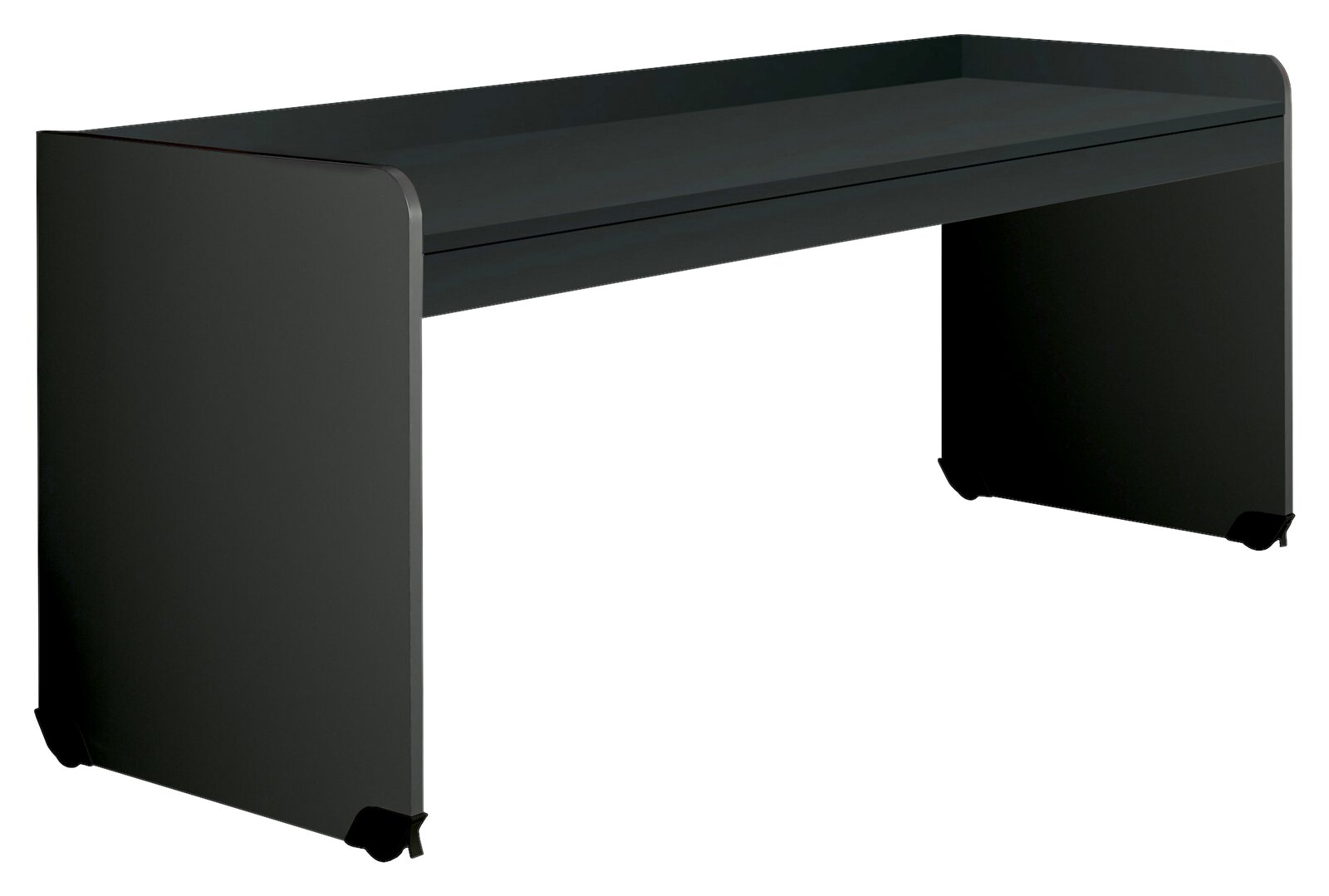 Moderner schwarzer Schreibtisch mit klaren Linien, seitliche Perspektive