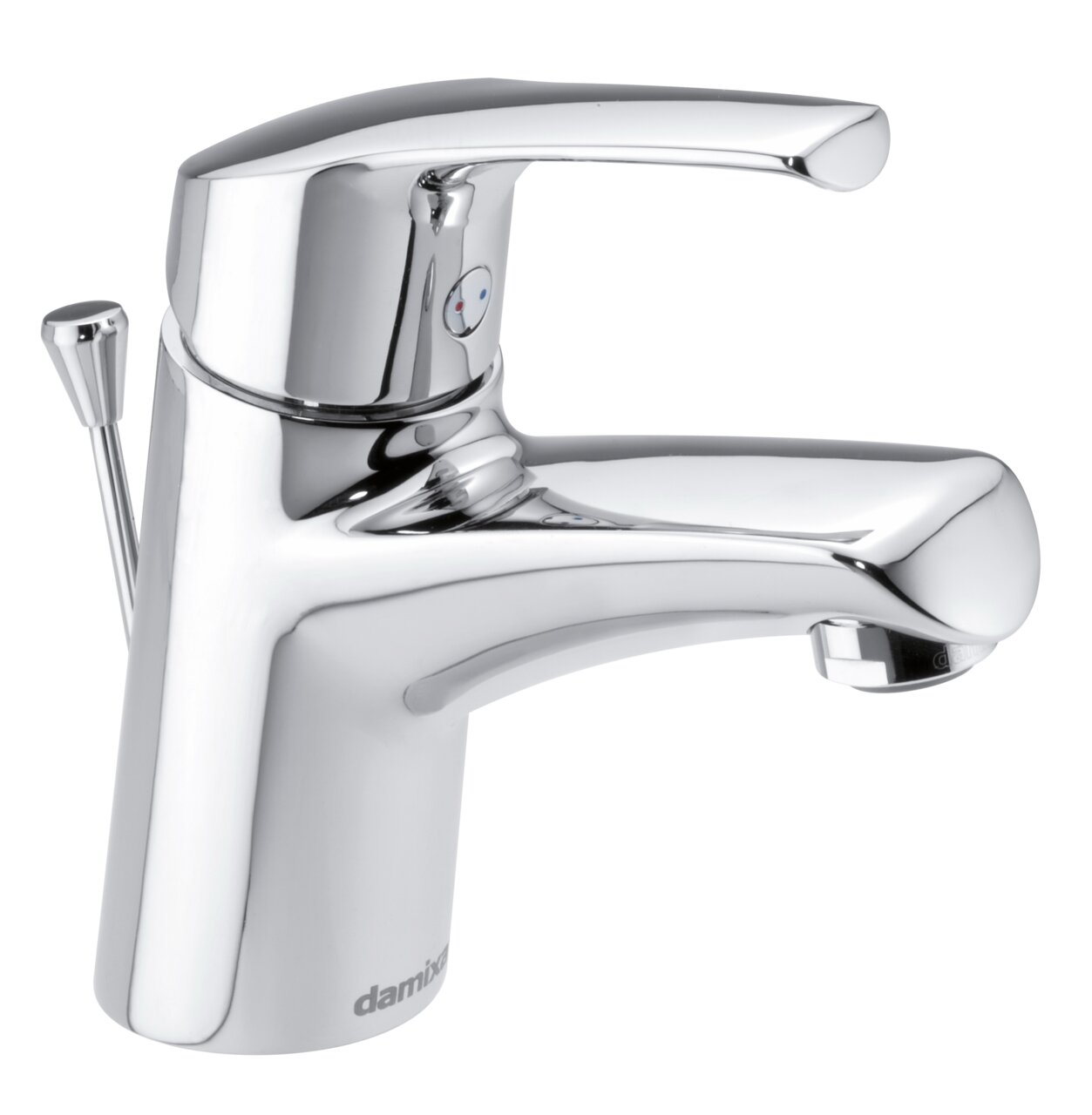 Moderne Waschtischarmatur aus Chrom in seitlicher Perspektive