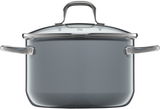 Topf aus dem Topfset Essential Black 3-tlg., frontal mit Glasdeckel und seitlichen Griffen