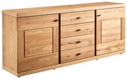 Holz-Sideboard mit mehreren Schubladen und Türen, seitliche Perspektive