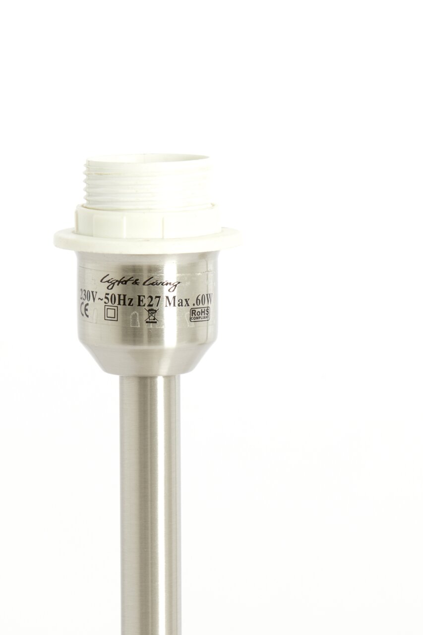 Close-up van een zilveren lampvoet met E27-fitting, verticaal perspectief
