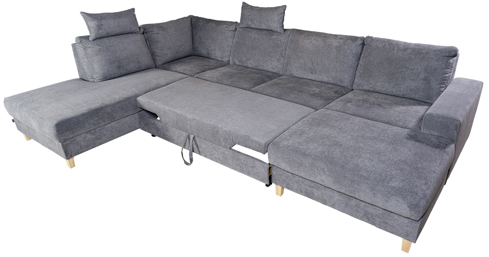 Ti´me Wohnlandschaft ANABELLE Graues Ecksofa mit ausziehbarer Liegefläche, Ansicht von schräg oben.