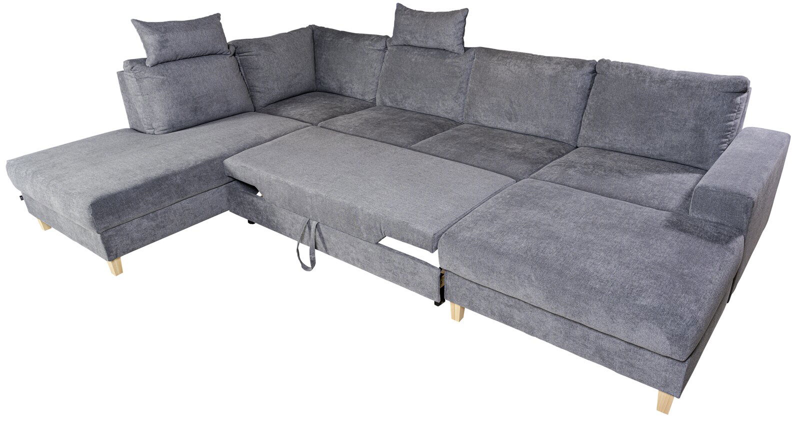 Ti´me Wohnlandschaft ANABELLE Graues Ecksofa mit ausziehbarer Liegefläche, Ansicht von schräg oben.