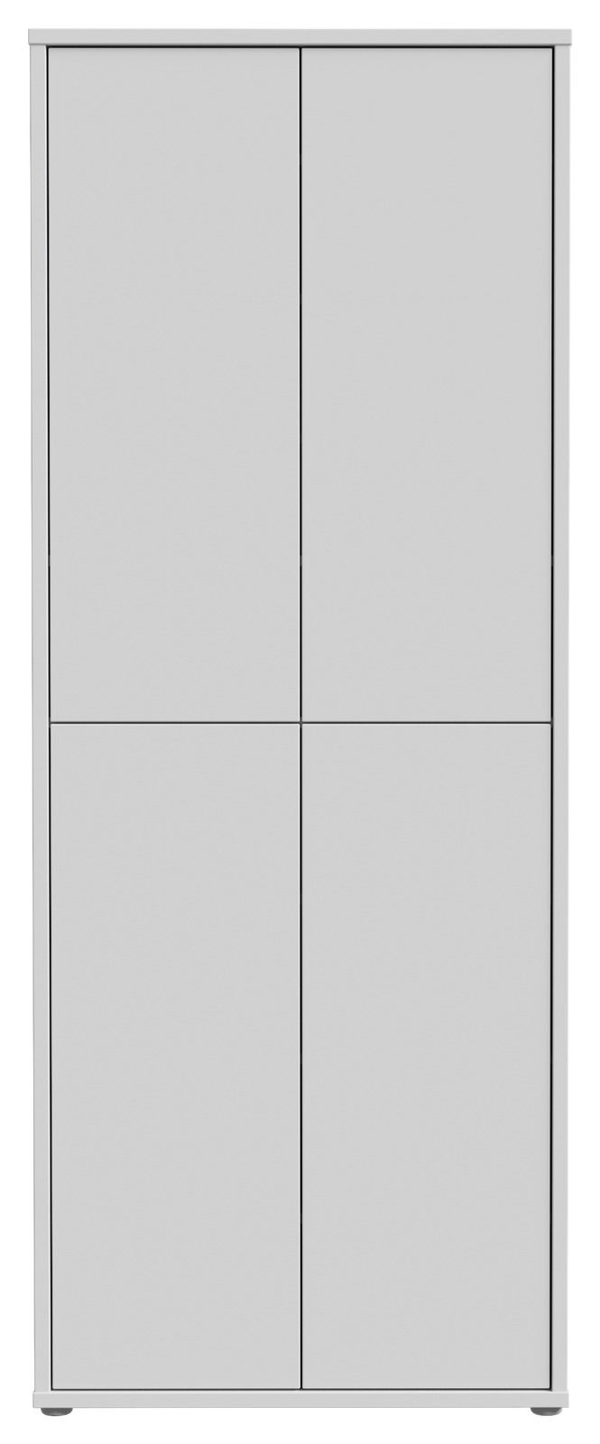 Frontansicht eines hohen, modernen XL-Schuhschranks mit vier Türen in schlichtem Design.