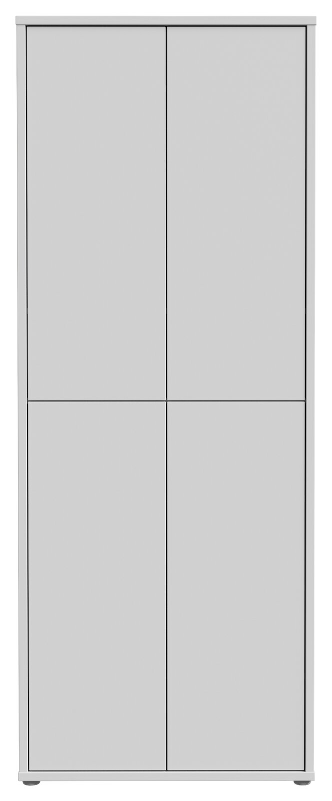 Frontansicht eines hohen, modernen XL-Schuhschranks mit vier Türen in schlichtem Design.