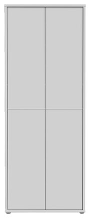 Frontansicht eines hohen, modernen XL-Schuhschranks mit vier Türen in schlichtem Design.